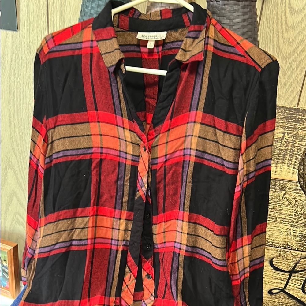 Red and Black Plaid Button-Up Shirt